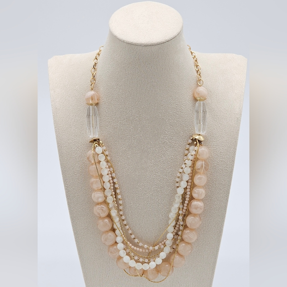 Chico's‎ Gold and Cream Acrylic Multi-Layer Necklace